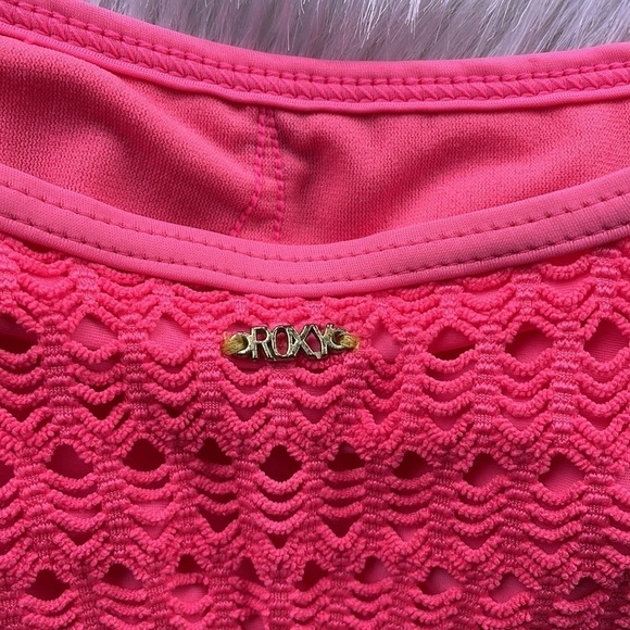 Roxy Bikini Top Bathing Suit Swimsuit Pop Over Mesh Pink Beach Festival Small - Picture 4 of 9